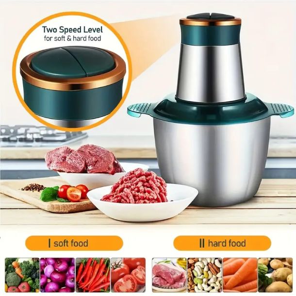 250W 2L Stainless Steel Electric Meat Grinder & Food Processor