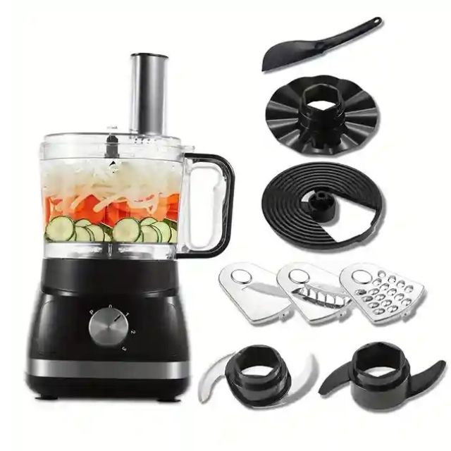 6-in-1 Food Processor Chopper Slicer Shredder Kneader Stirrer Blender 800W 3 Speeds 2L Bowl Black Kitchen Appliance