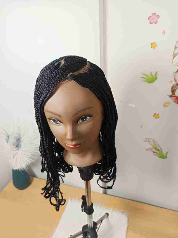 Black Curved Side-Part Cornrow Braids